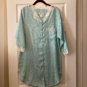 Green Floral Sleep Shirt with Lace Trim